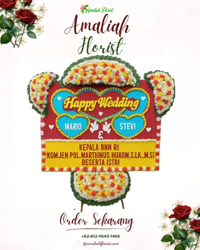 Karangan Papan Bunga Pernikahan poris jaya